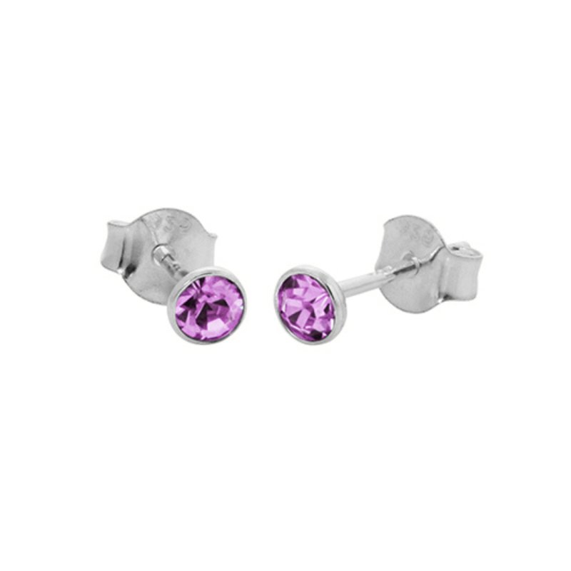 Sterling Silver Light Pink CZ Stud Earrings (Oct) - Stud Earrings - British D'sire