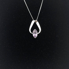 Sterling Silver Marquise Amethyst Ribbon Pendant - Pendants - British D'sire