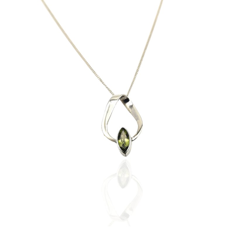 Sterling Silver Marquise Peridot Ribbon Pendant - Pendants - British D'sire