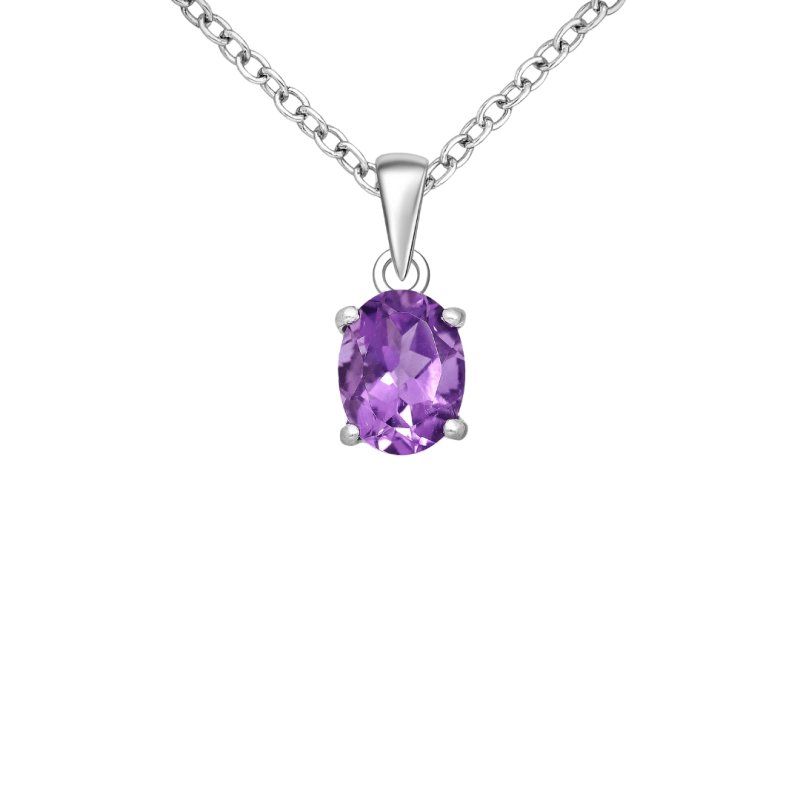 Sterling Silver Oval Cut Amethyst Pendant - Pendants - British D'sire