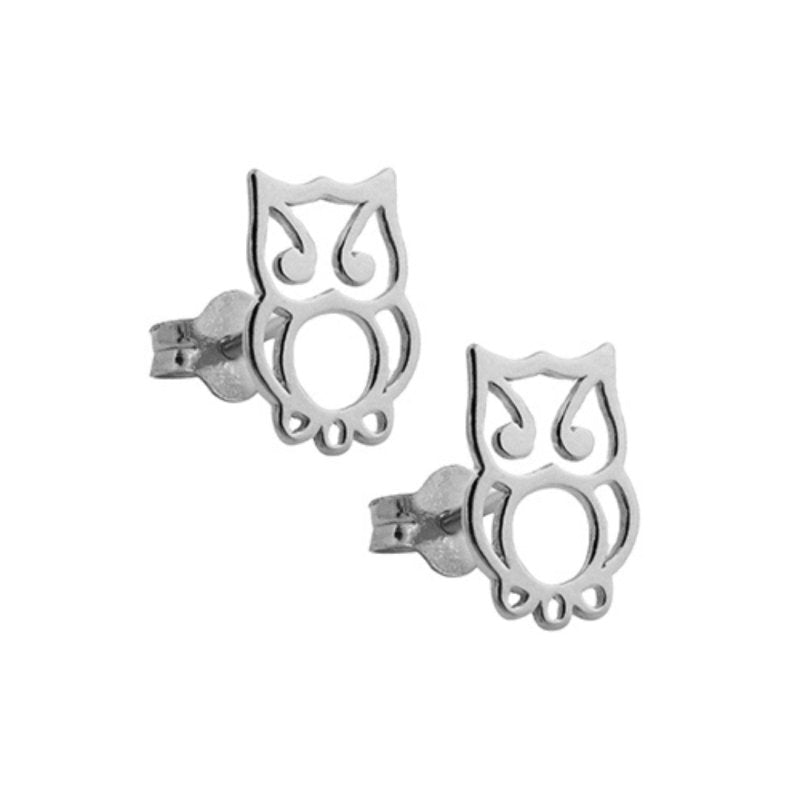 Sterling Silver Owl Stud Earrings - Stud Earrings - British D'sire