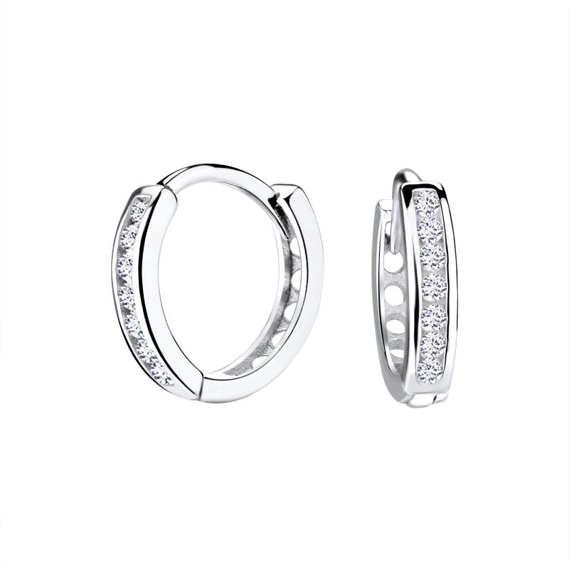 Sterling Silver Rhodium Plated CZ 12mm Huggie Earrings - Hoop Earrings - British D'sire