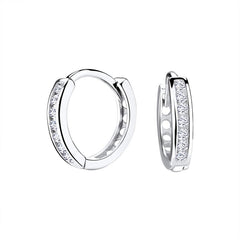 Sterling Silver Rhodium Plated CZ 12mm Huggie Earrings - Hoop Earrings - British D'sire