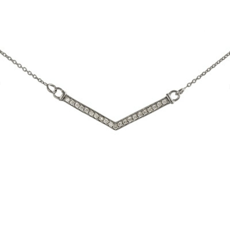 Sterling Silver Rhodium Plated CZ Chevron Necklace - Necklaces - British D'sire