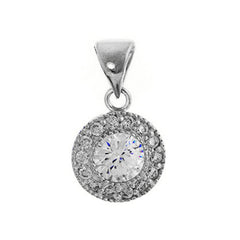 Sterling Silver Rhodium Plated CZ Halo Pendant - Pendants - British D'sire