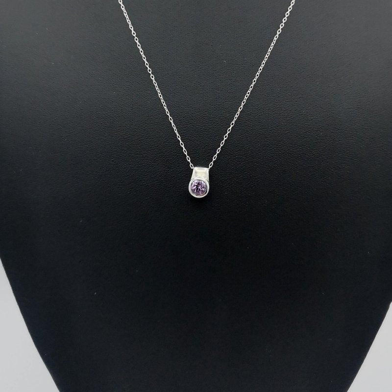 Sterling Silver Round Bezel Set Amethyst Pendant - Pendants - British D'sire