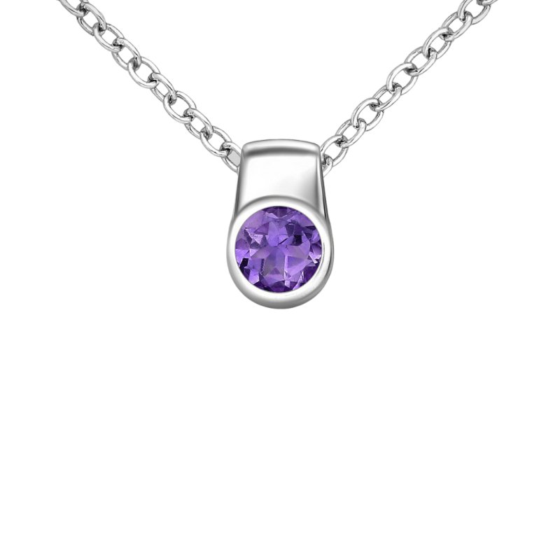 Sterling Silver Round Bezel Set Amethyst Pendant - Pendants - British D'sire