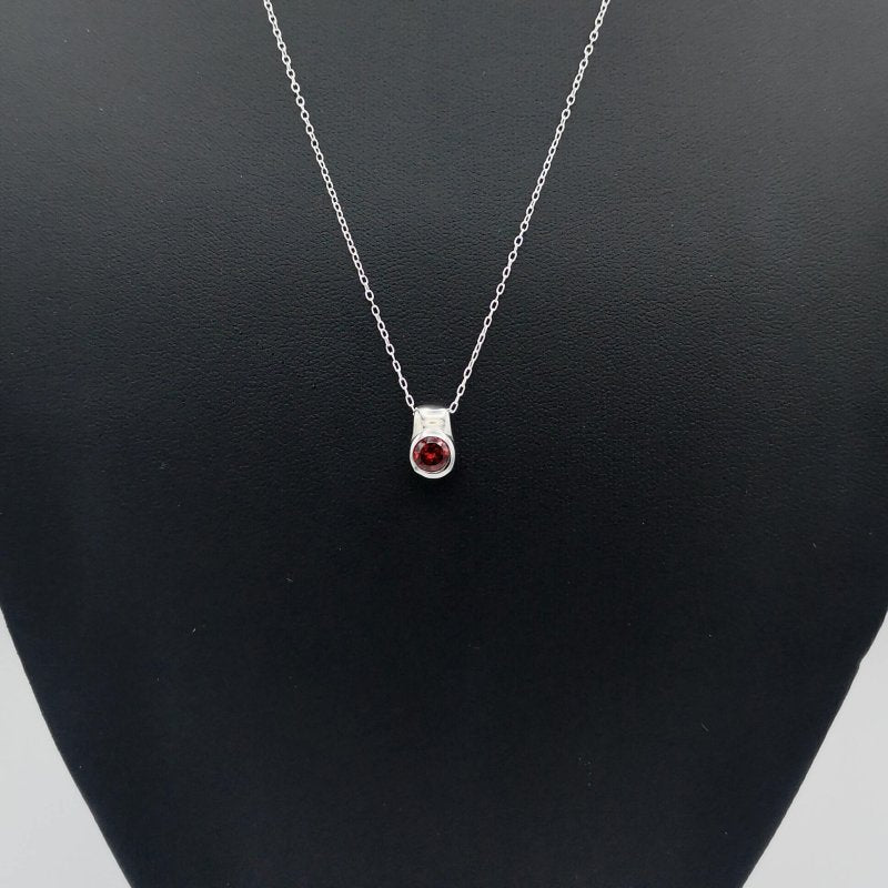 Sterling Silver Round Bezel Set Garnet Pendant - Pendants - British D'sire