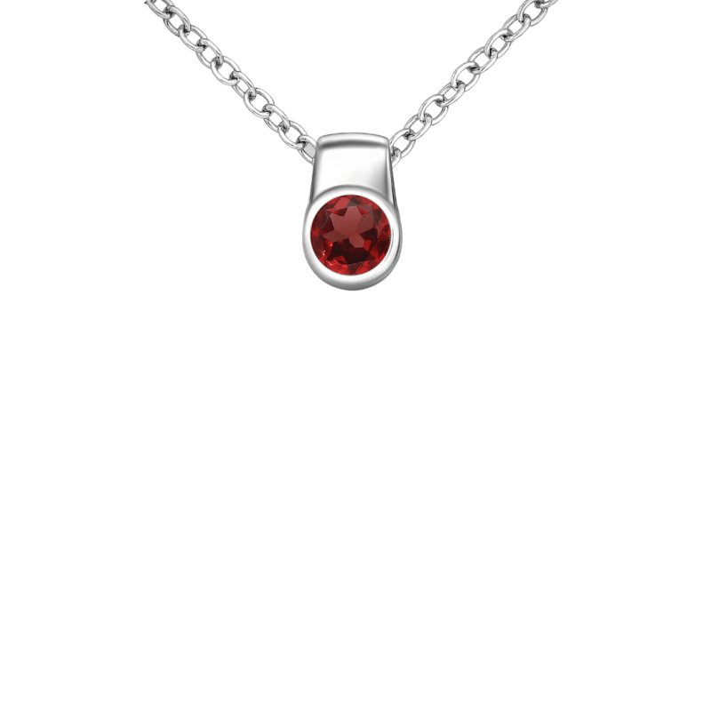 Sterling Silver Round Bezel Set Garnet Pendant - Pendants - British D'sire