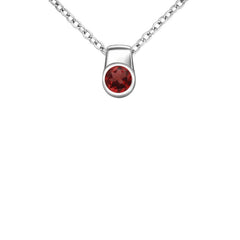 Sterling Silver Round Bezel Set Garnet Pendant - Pendants - British D'sire