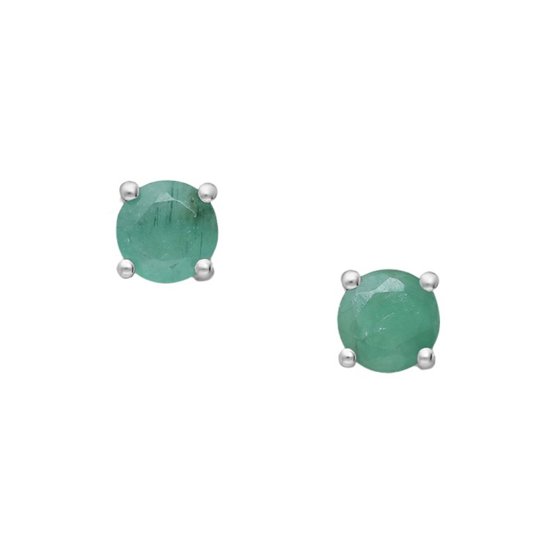 Sterling Silver Round Cut Emerald Stud Earrings - Stud Earrings - British D'sire