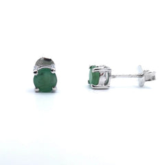 Sterling Silver Round Cut Emerald Stud Earrings - Stud Earrings - British D'sire