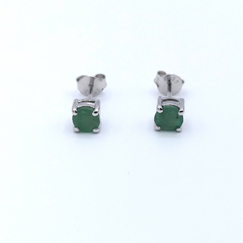 Sterling Silver Round Cut Emerald Stud Earrings - Stud Earrings - British D'sire