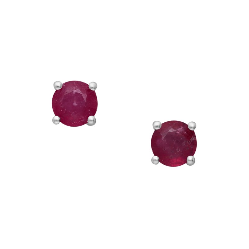 Sterling Silver Round Cut Ruby Stud Earrings - Stud Earrings - British D'sire