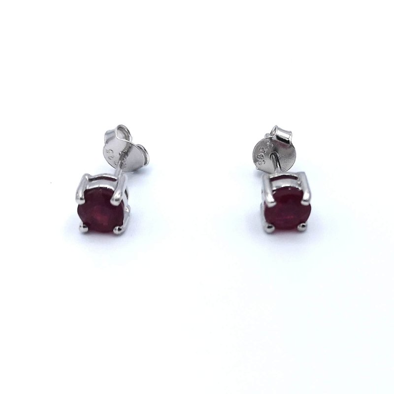 Sterling Silver Round Cut Ruby Stud Earrings - Stud Earrings - British D'sire