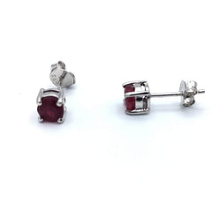 Sterling Silver Round Cut Ruby Stud Earrings - Stud Earrings - British D'sire