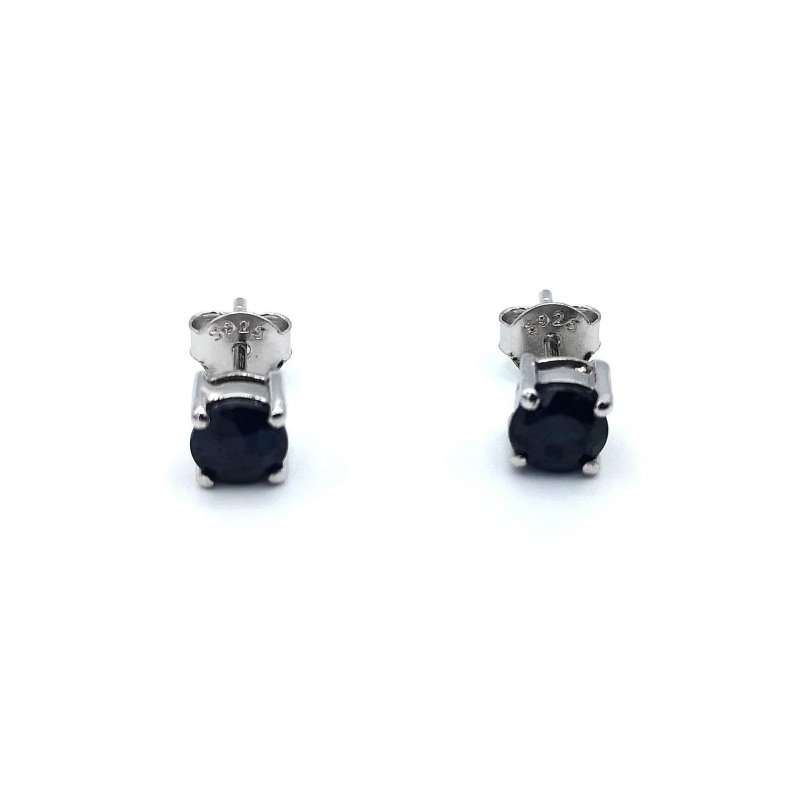 Sterling Silver Round Cut Sapphire Stud Earrings - Stud Earrings - British D'sire