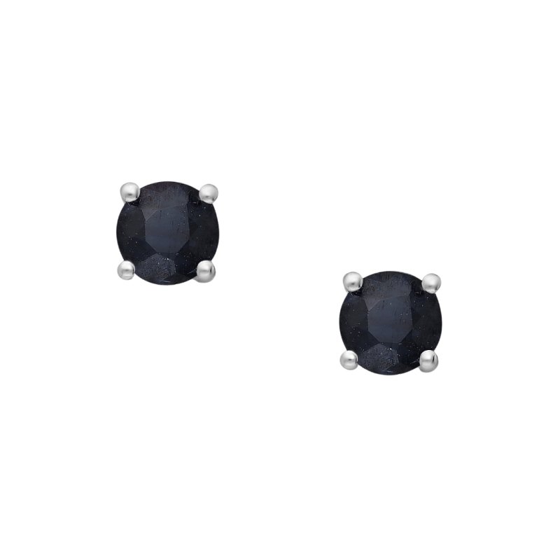 Sterling Silver Round Cut Sapphire Stud Earrings - Stud Earrings - British D'sire