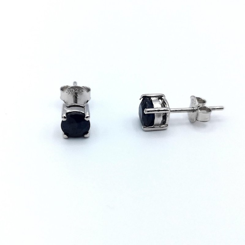 Sterling Silver Round Cut Sapphire Stud Earrings - Stud Earrings - British D'sire