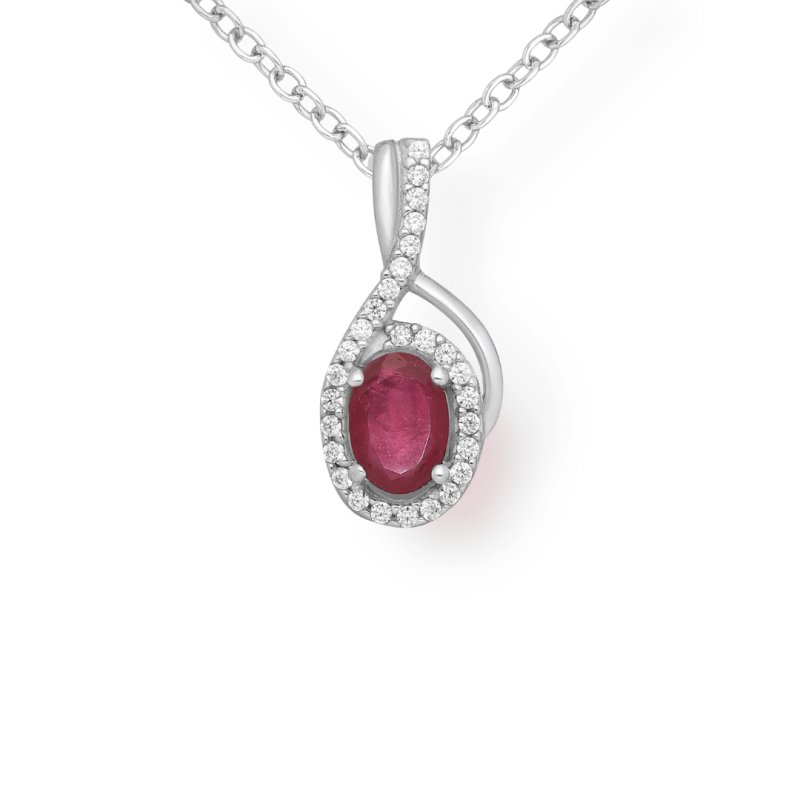 Sterling Silver Ruby & CZ Halo Pendant - Pendants - British D'sire