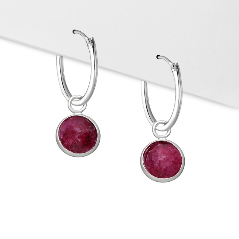 Sterling Silver Ruby Hoop Earrings - Hoop Earrings - British D'sire