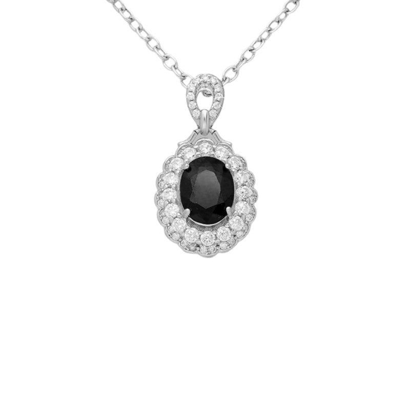 Sterling Silver Sapphire & CZ Double Halo Pendant - Pendants - British D'sire