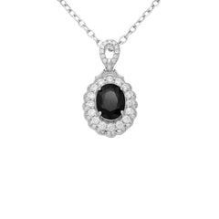 Sterling Silver Sapphire & CZ Double Halo Pendant - Pendants - British D'sire