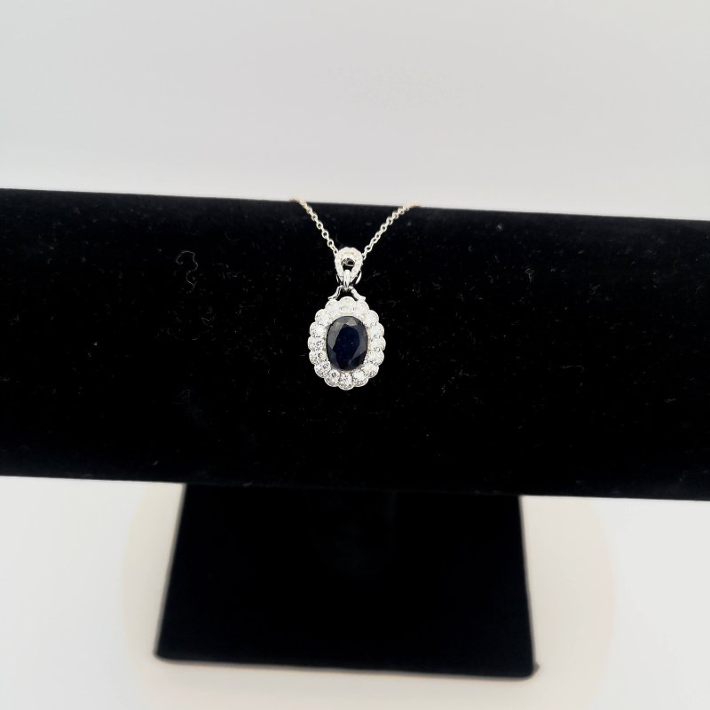 Sterling Silver Sapphire & CZ Double Halo Pendant - Pendants - British D'sire