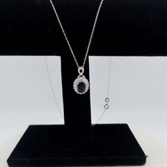 Sterling Silver Sapphire & CZ Double Halo Pendant - Pendants - British D'sire