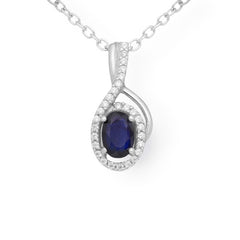 Sterling Silver Sapphire & CZ Halo Pendant - Pendants - British D'sire