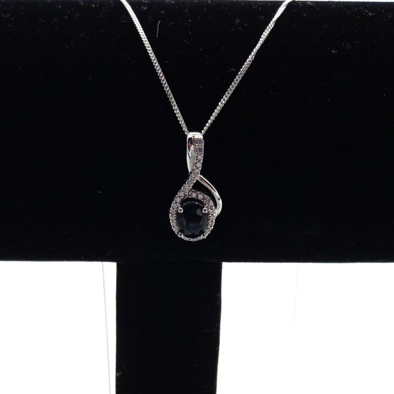 Sterling Silver Sapphire & CZ Halo Pendant - Pendants - British D'sire