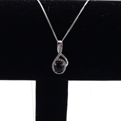 Sterling Silver Sapphire & CZ Halo Pendant - Pendants - British D'sire