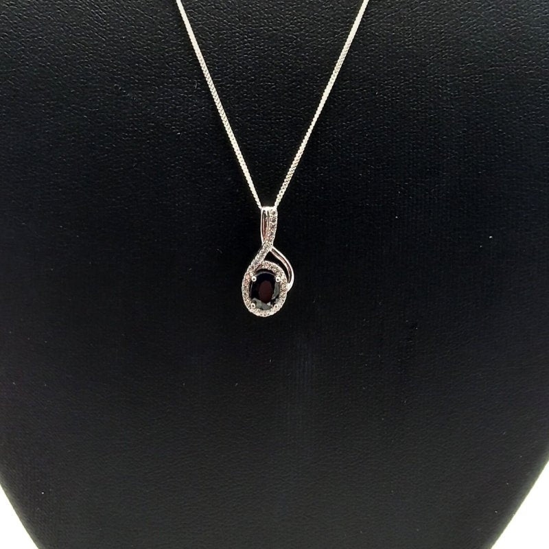 Sterling Silver Sapphire & CZ Halo Pendant - Pendants - British D'sire