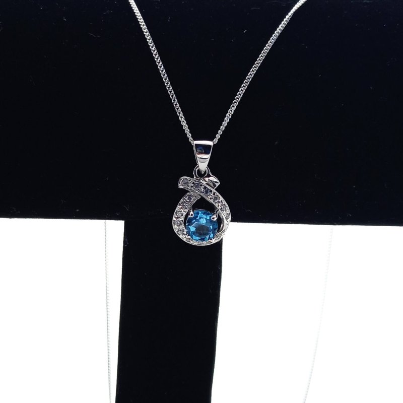 Sterling Silver Swiss Blue Topaz & CZ La Preciada Pendant - Pendants - British D'sire