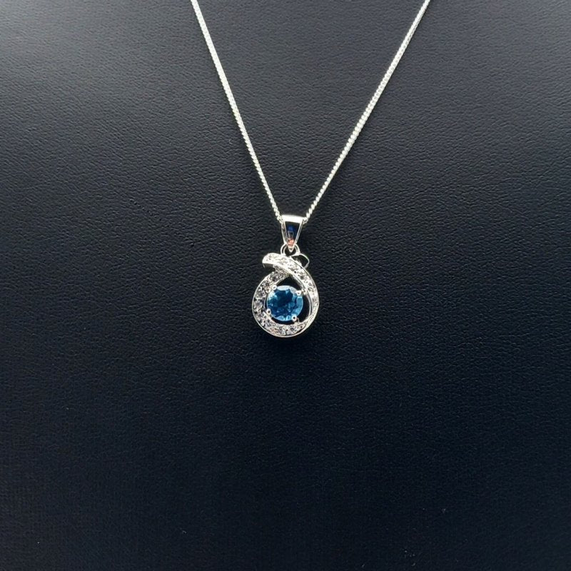 Sterling Silver Swiss Blue Topaz & CZ La Preciada Pendant - Pendants - British D'sire