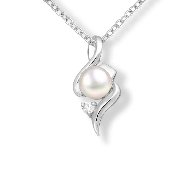 Sterling Silver Twisted Pearl & CZ Pendant - Pendants - British D'sire