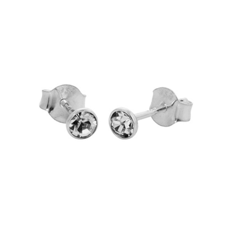 Sterling Silver White CZ Stud Earrings (Apr) - Stud Earrings - British D'sire