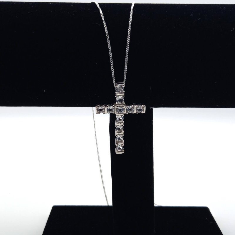 Sterling Silver White Topaz Cross Pendant - Pendants - British D'sire