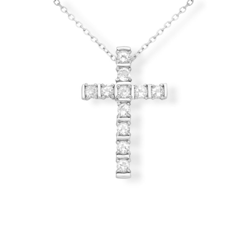 Sterling Silver White Topaz Cross Pendant - Pendants - British D'sire