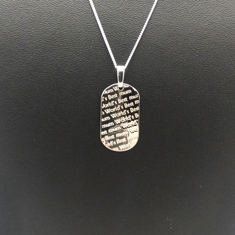 Sterling Silver "World's Best Mum" Dog Tag - Pendants - British D'sire