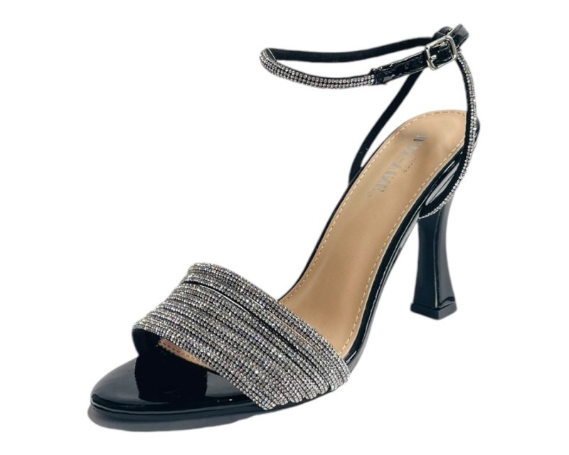 Strappy Rhinestone Spool Heel Shoes - Heels - British D'sire