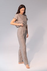 Striped Dark Grey linen / Natural Linen Pajama set / Linen loungewear / Linen sleepwear - Sleepwear & Loungewear - British D'sire