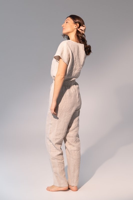 Striped Dark Grey linen / Natural Linen Pajama set / Linen loungewear / Linen sleepwear - Sleepwear & Loungewear - British D'sire