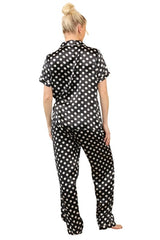 Stylish Black & White Polka Dot Satin Pajama Set for Women - Loungewear pjs - British D'sire