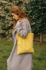 Sunshine Yellow Skull Print Cotton Shopper Tote Bag by Xander Kostroma - Handbags - British D'sire