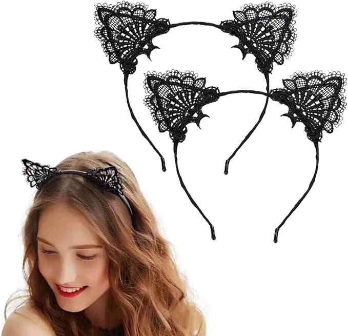 SUNTRADE 2PCS Lace Cat Ears Headband Exquisite Sweet Sexy Women Hair Accessories - Fashion Headbands - British D'sire