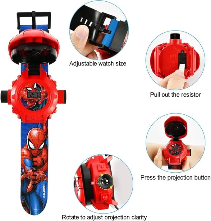 Superhero with 24 Figurines Projector Watch, Boy’s Electronic Watch, Projection Toys, Red - Kids watches - British D'sire