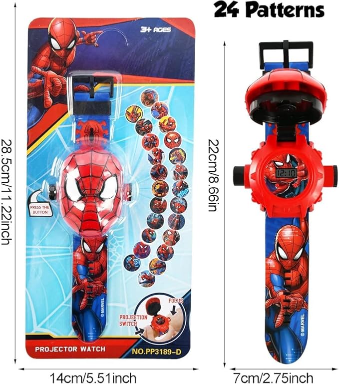 Superhero with 24 Figurines Projector Watch, Boy’s Electronic Watch, Projection Toys, Red - Kids watches - British D'sire