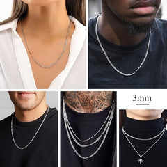 Suplight Solid 925 Sterlings Silver 3mm Flat Curb Chain Necklace, Hip Hop Jewellery for Men Women - Unisex Jewellery - British D'sire