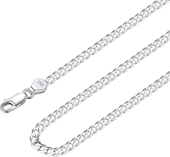 Suplight Solid 925 Sterlings Silver 3mm Flat Curb Chain Necklace, Hip Hop Jewellery for Men Women - Unisex Jewellery - British D'sire